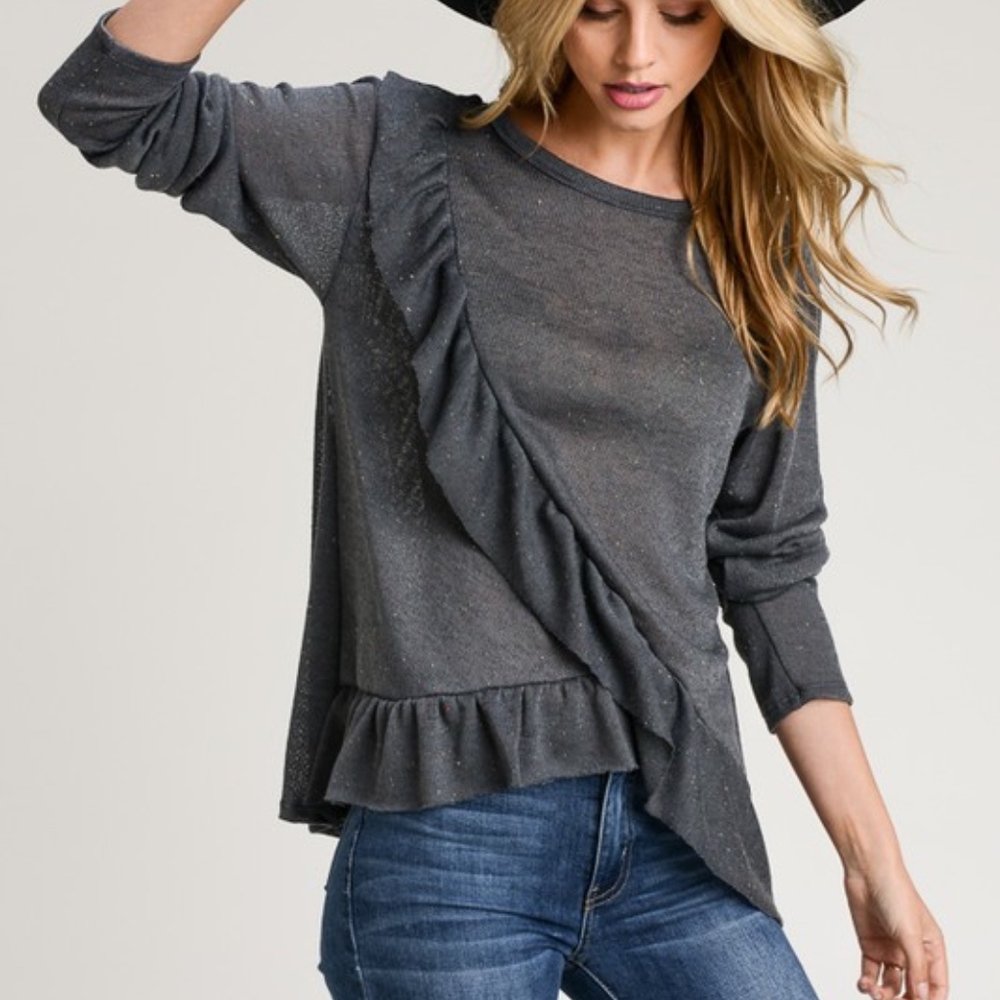 Charcoal Ruffle Top